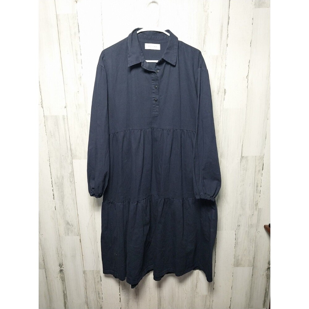 Olive Clothing Tiered Long Sleeve Shirt Dress XL Navy Blue